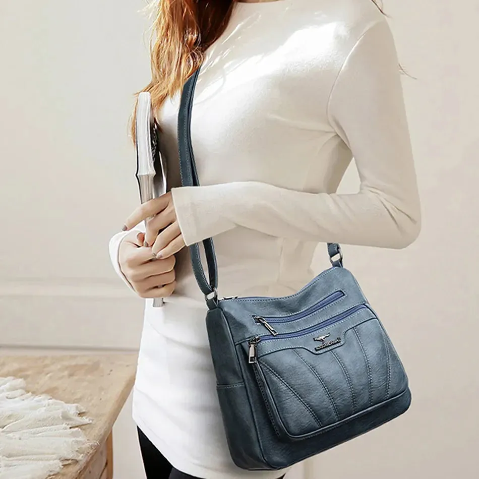 Square Fashion Soft Leather Women Handbag Purse Luxury Shoulder Large Capacity Crossbody Bags