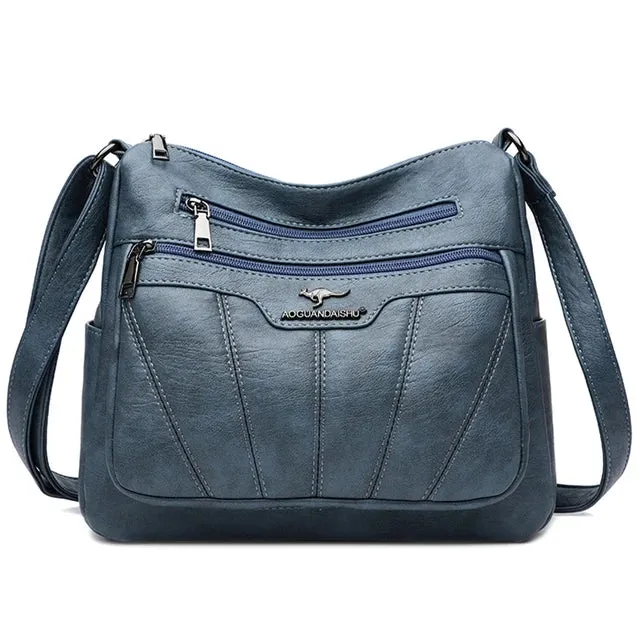 Square Fashion Soft Leather Women Handbag Purse Luxury Shoulder Large Capacity Crossbody Bags
