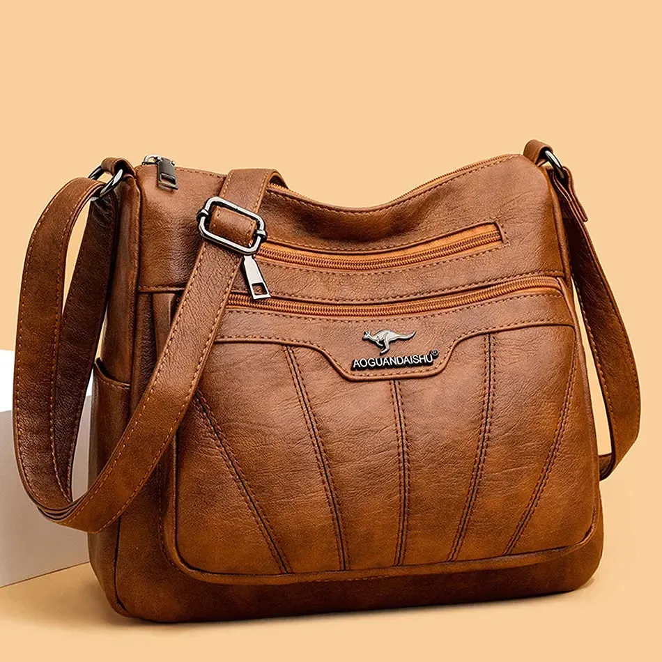 Square Fashion Soft Leather Women Handbag Purse Luxury Shoulder Large Capacity Crossbody Bags