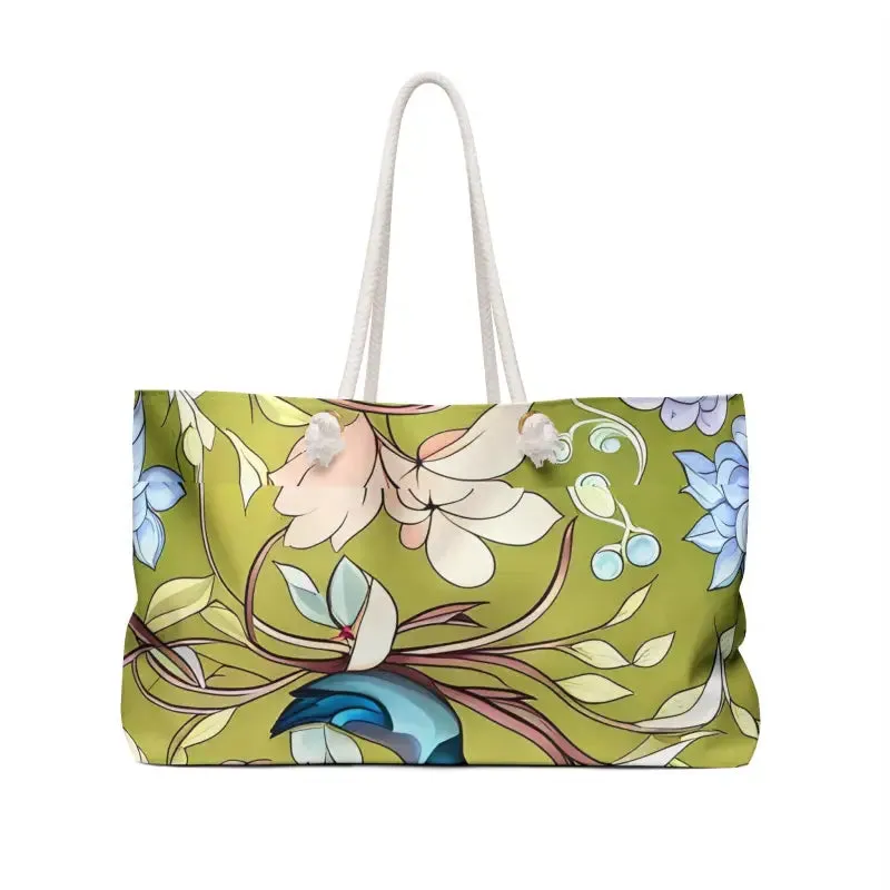 Stylish Birds Green Polyester Weekender Bag