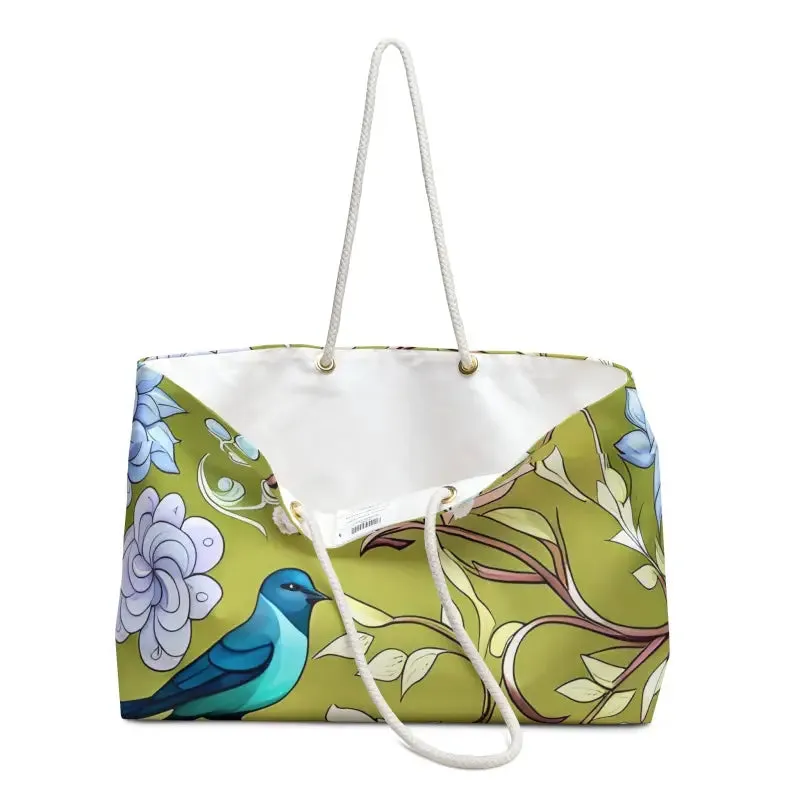 Stylish Birds Green Polyester Weekender Bag