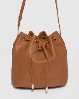 Tan Giselle Drawstring Bucket Bag