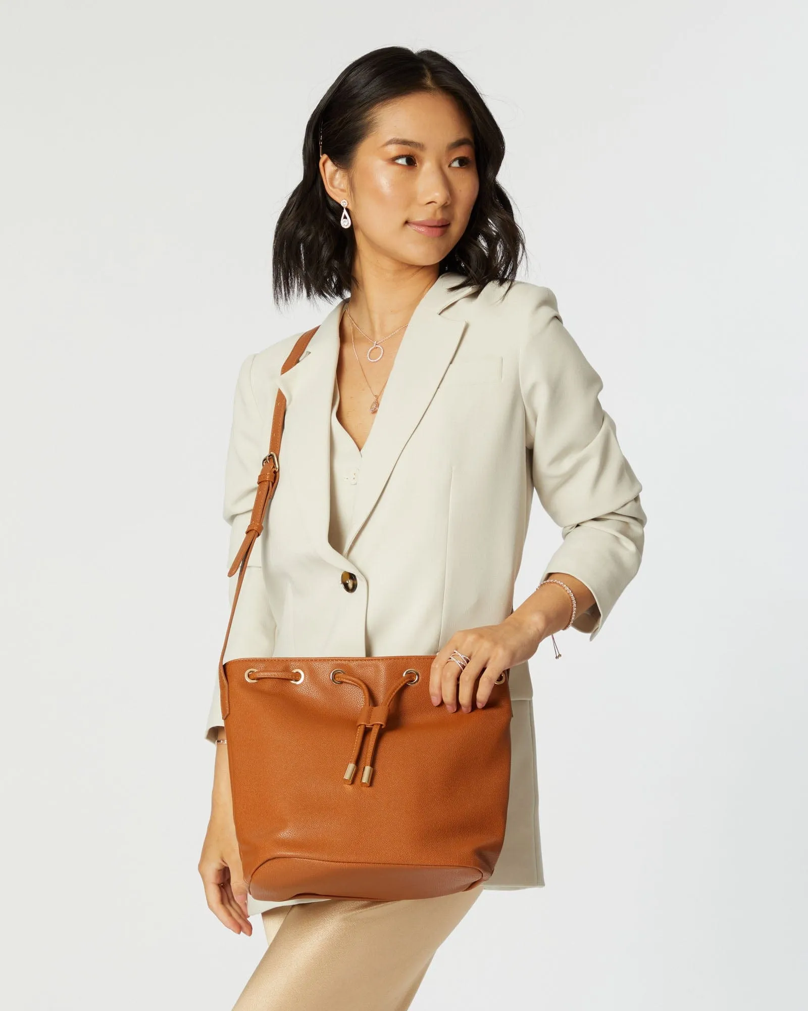 Tan Giselle Drawstring Bucket Bag