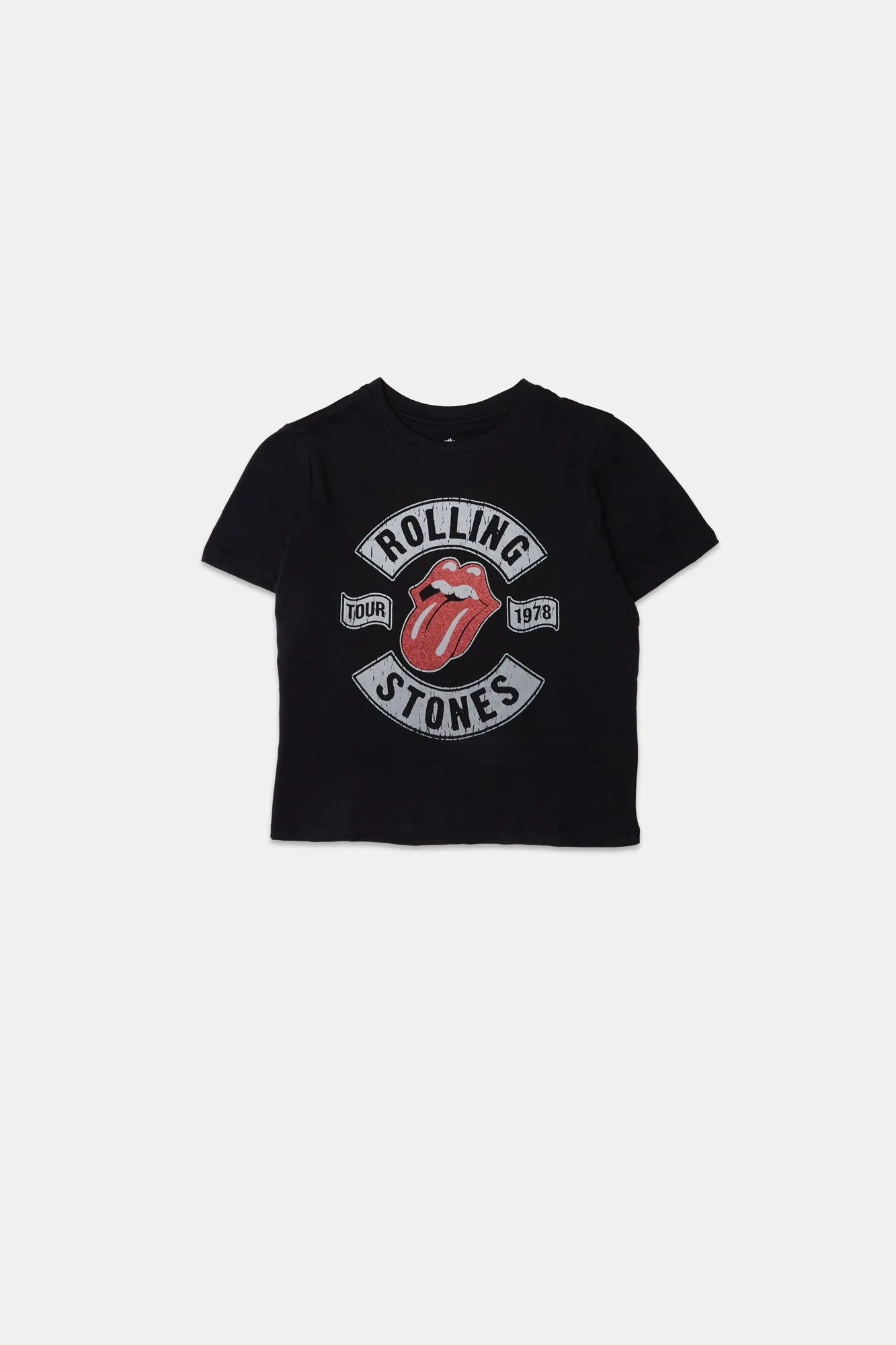 Womens Rolling Stones Glitter Baby Tee