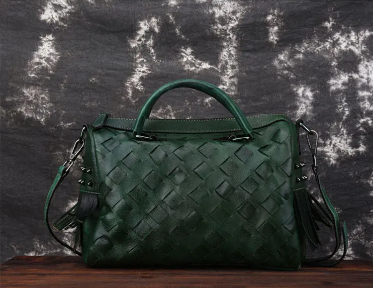 Womens Western Woven Leather Crossbody Purse Leather Handbags For Women