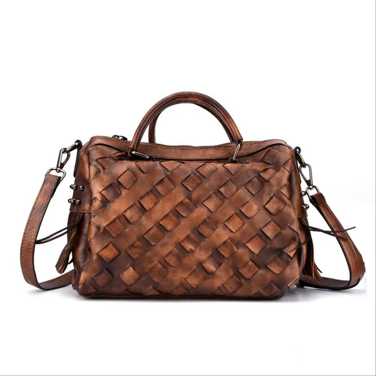 Womens Western Woven Leather Crossbody Purse Leather Handbags For Women