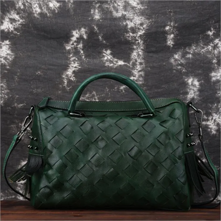 Womens Western Woven Leather Crossbody Purse Leather Handbags For Women