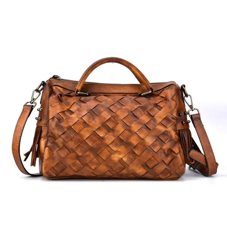 Womens Western Woven Leather Crossbody Purse Leather Handbags For Women