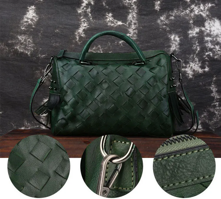 Womens Western Woven Leather Crossbody Purse Leather Handbags For Women
