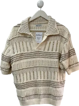ZARA Cream Structured Crochet Polo Top UK XL
